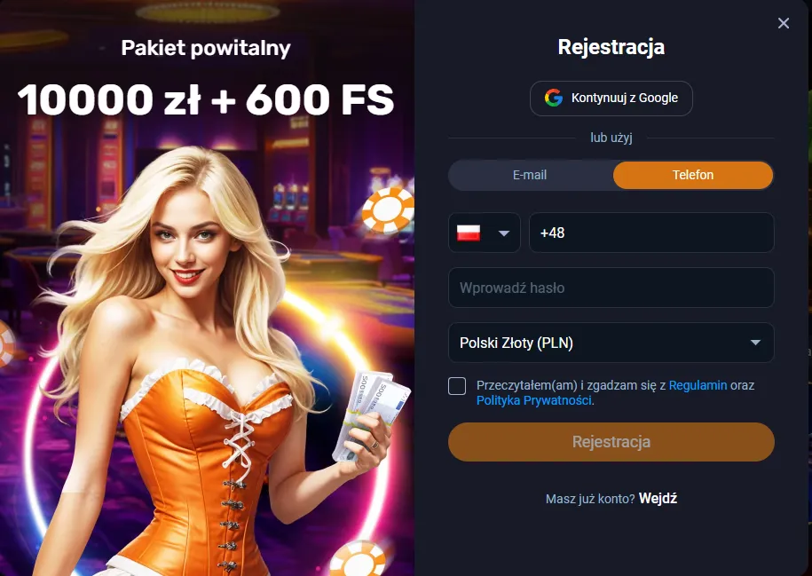 Logowanie do panelu gracza w Vox casino